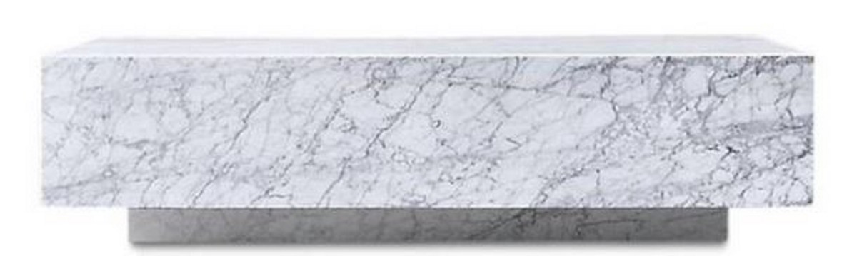 Casa Padrino Mesa de Centro de Lujo Blanco 135 x 80 x H. 35 cm - Mesa de Centro Rectangular de Mármol de Carrara - Mesa de Mármol - Calidad de Lujo