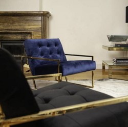 Casa Padrino Sillón Chesterfield Lounge Club Velvet de Lujo Azul Oscuro / Oro 70 x 80 x H. 68 cm - Muebles Chesterfield