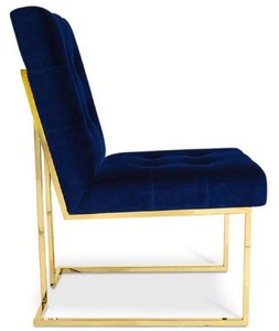 Casa Padrino Luxus Chesterfield Samt Esszimmerstuhl Dunkelblau / Gold 48 x 67,5 x H. 90 cm - Esszimmermöbel