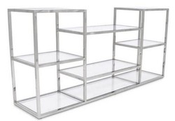 Casa Padrino Console de Luxe Argent 160 x 38 x H. 75 cm - Console en Acier Inoxydable avec Plaques de Verre