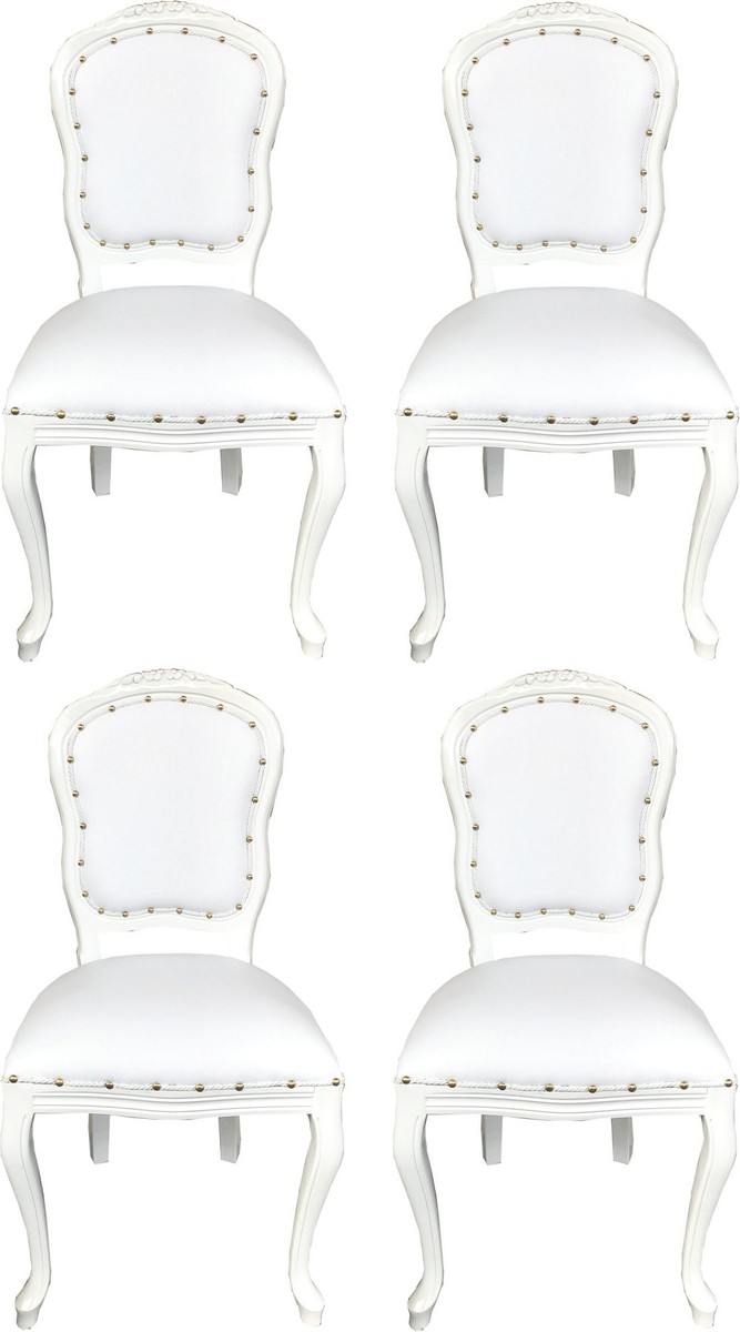 Casa Padrino Conjunto de Sillas de Comedor Barroco de Lujo Blanco / Blanco 55 x 54 x H. 103 cm - 4 Sillas de Comedor Hechas a Mano con Cuero Artificial - Muebles de Comedor Barrocos Casa Padrino Conjunto de Sillas de Comedor Barroco de Lujo Blanco / Blanco 55 x 54 x H. 103 cm - 4 Sillas de Comedor Hechas a Mano con Cuero Artificial - Muebles de Comedor Barrocos