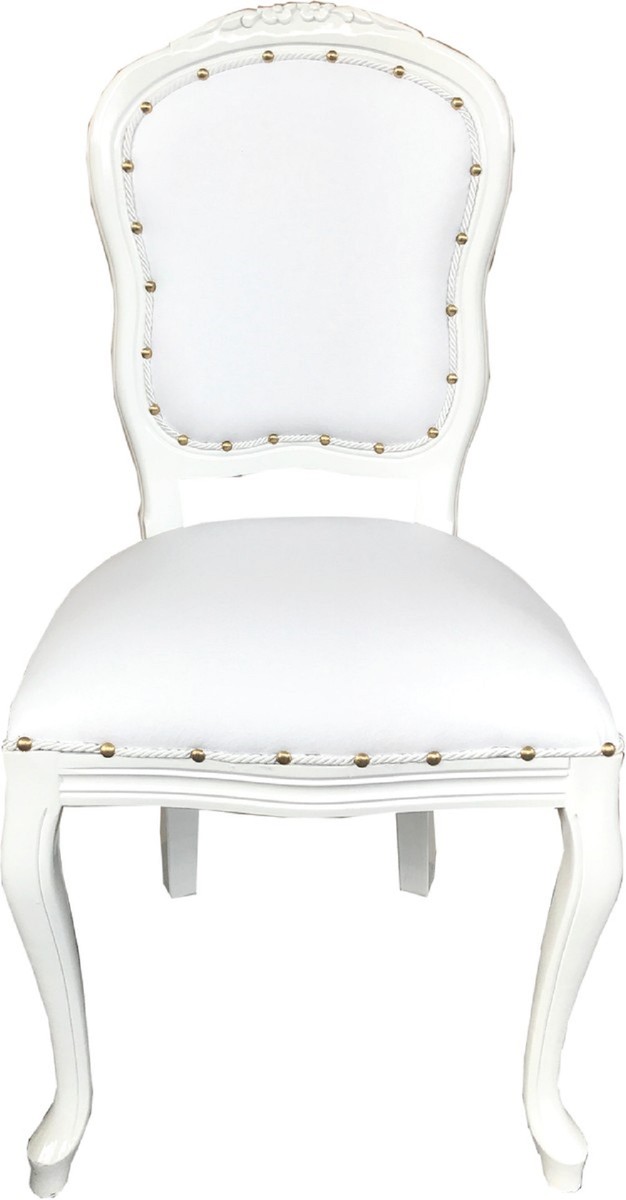 Casa Padrino Conjunto de Sillas de Comedor Barroco de Lujo Blanco / Blanco 55 x 54 x H. 103 cm - 4 Sillas de Comedor Hechas a Mano con Cuero Artificial - Muebles de Comedor Barrocos Casa Padrino Conjunto de Sillas de Comedor Barroco de Lujo Blanco / Blanco 55 x 54 x H. 103 cm - 4 Sillas de Comedor Hechas a Mano con Cuero Artificial - Muebles de Comedor Barrocos