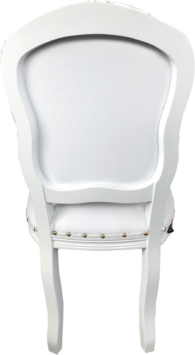 Casa Padrino Conjunto de Sillas de Comedor Barroco de Lujo Blanco / Blanco 55 x 54 x H. 103 cm - 4 Sillas de Comedor Hechas a Mano con Cuero Artificial - Muebles de Comedor Barrocos Casa Padrino Conjunto de Sillas de Comedor Barroco de Lujo Blanco / Blanco 55 x 54 x H. 103 cm - 4 Sillas de Comedor Hechas a Mano con Cuero Artificial - Muebles de Comedor Barrocos