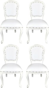 Casa Padrino Luxus Barock Esszimmer Set 4 Esszimmerstühle Weiß / Weiß casa padrino luxus barock esszimmer set 4 massivholz kunstleder esszimmerstühle küchenstühle esszimmer hotel restaurant möbel küchenmöbel