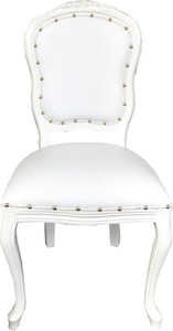 Casa Padrino Luxus Barock Esszimmer Set Weiß / Weiß 55 x 54 x H. 103 cm - 4 handgefertigte Esszimmerstühle mit Kunstleder - Barock Esszimmermöbel