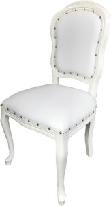 Casa Padrino Luxus Barock Esszimmer Set Weiß / Weiß 55 x 54 x H. 103 cm - 4 handgefertigte Esszimmerstühle mit Kunstleder - Barock Esszimmermöbel