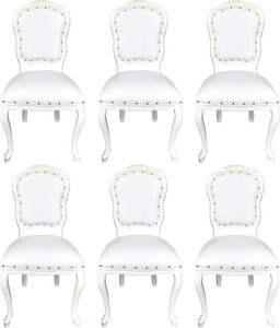 Casa Padrino Luxus Barock Esszimmer Set 6 Esszimmerstühle Weiß / Weiß casa padrino luxus barock esszimmer set 6 massivholz kunstleder esszimmerstühle küchenstühle esszimmer hotel restaurant möbel küchenmöbel
