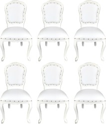Casa Padrino Luxus Barock Esszimmer Set 6 Esszimmerstühle Weiß / Weiß casa padrino luxus barock esszimmer set 6 massivholz kunstleder esszimmerstühle küchenstühle esszimmer hotel restaurant möbel küchenmöbel
