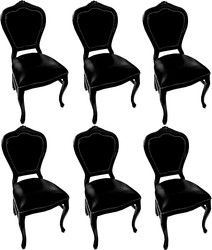 Casa Padrino Conjunto de Sillas de Comedor Barroco de Lujo Negro / Negro 45 x 47 x H. 99 cm - 6 Sillas de Comedor de Madera Maciza Hechas a Mano con Cuero Genuino - Muebles de Comedor Barrocos