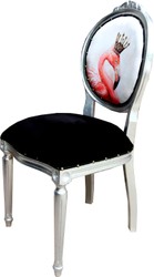 Casa Padrino Baroque Luxury Dining Chair Flamingo / Silver with Crown and Bling Bling Rhinestones - Designer Chair Casa Padrino Baroque Luxury Dining Chair Flamingo / Silver with Crown and Bling Bling Rhinestones - Designer Chair