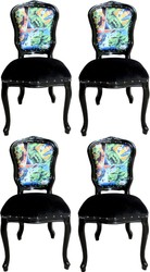 Casa Padrino Luxury Baroque Dining Room Set Comic Multicolor / Black 55 x 54 x H. 103 cm - 4 Handmade Dining Chairs - Designer Chairs - Baroque Dining Room Furniture