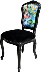 Casa Padrino Luxury Baroque Dining Room Set Comic Multicolor / Black 55 x 54 x H. 103 cm - 4 Handmade Dining Chairs - Designer Chairs - Baroque Dining Room Furniture