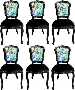 Casa Padrino Luxus Barock Esszimmer Set 6 Esszimmerstühle Comic Mehrfarbig / Schwarz casa padrino luxus barock esszimmer set 6 massivholz samt esszimmerstühle küchenstühle comic esszimmer hotel restaurant möbel küchenmöbel