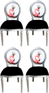 Casa Padrino Luxus Barock Esszimmer Set 4 Esszimmerstühle Flamingo mit Krone Schwarz / Mehrfarbig / Silber casa padrino luxus barock esszimmer set 4 massivholz samt strasssteine bling bling esszimmerstühle küchenstühle flamingo mit krone esszimmer hotel restaurant möbel küchenmöbel