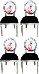 Casa Padrino Luxus Barock Esszimmer Set 4 Esszimmerstühle Flamingo mit Krone Schwarz / Mehrfarbig / Silber casa padrino luxus barock esszimmer set 4 massivholz samt strasssteine bling bling esszimmerstühle küchenstühle flamingo mit krone esszimmer hotel restaurant möbel küchenmöbel