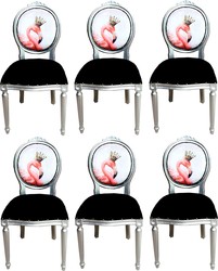Casa Padrino Luxus Barock Esszimmer Set 6 Esszimmerstühle Flamingo mit Krone Schwarz / Mehrfarbig / Silber casa padrino luxus barock esszimmer set 6 massivholz samt strasssteine bling bling esszimmerstühle küchenstühle flamingo mit krone esszimmer hotel restaurant möbel küchenmöbel