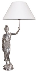 Casa Padrino lámpara de mesa con figura de bronce Justitia plata / blanco 55 x 48 x H. 105 cm - Lámpara de Mesa Hotel & Restaurant