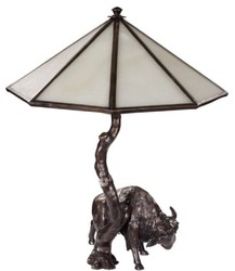 Casa Padrino lampe de table de luxe avec la figure de bronze bison bronze / blanc 42 x 42 x H. 50 cm - Collection de Luxe