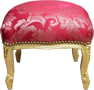 Casa Padrino Taburete Barroco Burdeos Patrón / Oro - Muebles de estilo antiguo - Taburete Casa Padrino Taburete Barroco Burdeos Patrón / Oro - Muebles de estilo antiguo - Taburete