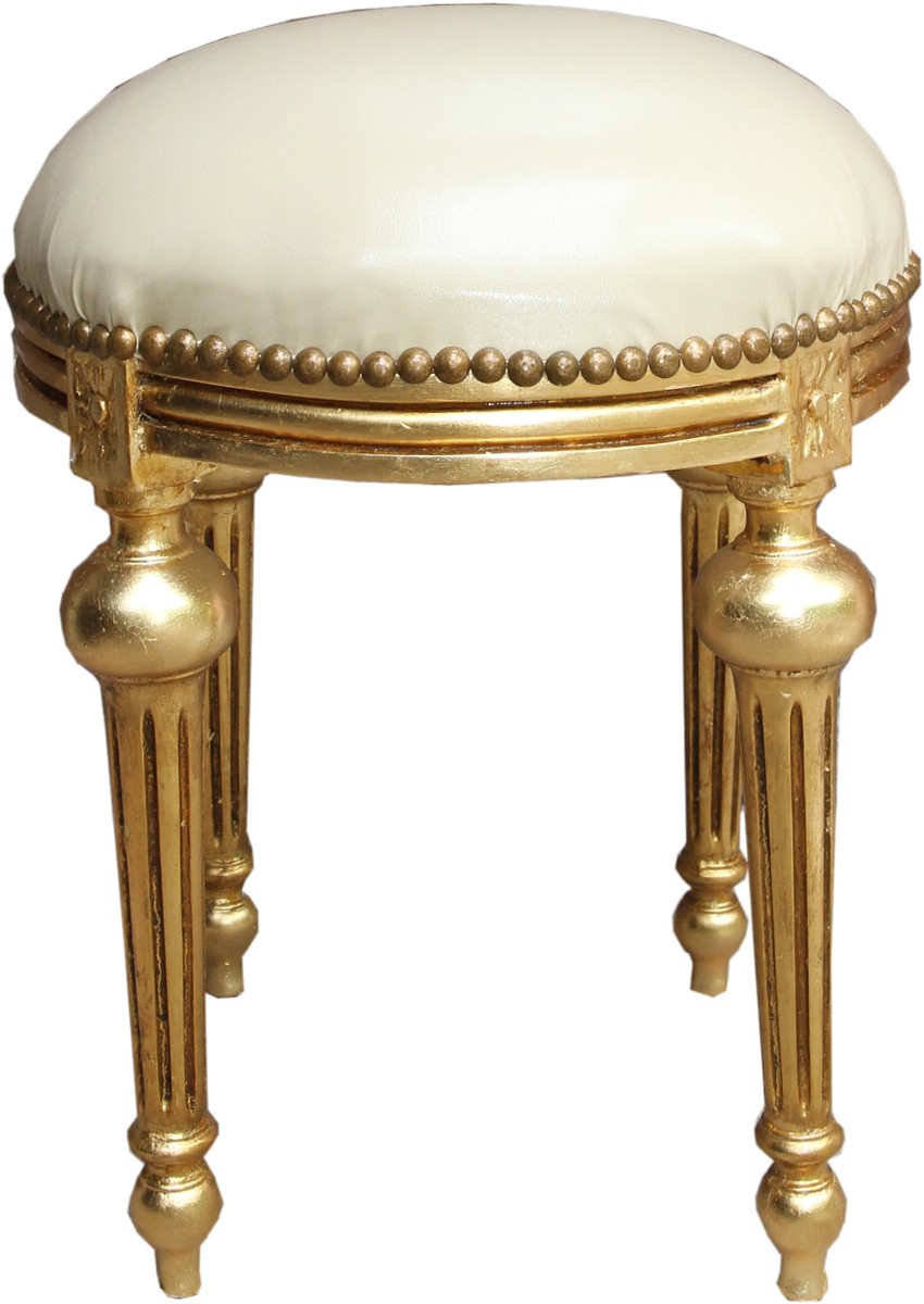 Casa Padrino Tabouret baroque aspect cuir / Or - Mobilier tabouret rond baroque Casa Padrino Tabouret baroque aspect cuir / Or - Mobilier tabouret rond baroque