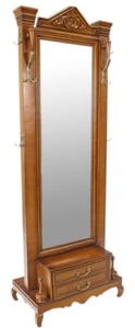Casa Padrino miroir debout en bois massif baroque avec 2 tiroirs et patères marron 50 x H. 190 cm - Mobilier Baroque