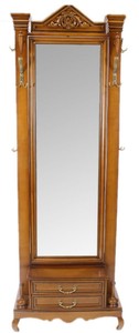 Casa Padrino Barock Massivholz Standspiegel mit 2 Schubladen & Kleiderhaken Braun 50 x H. 190 cm - Barockmöbel