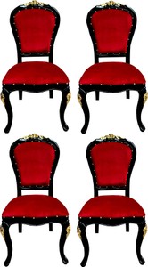 Casa Padrino Luxury Baroque Dining Room Set Bordeaux Red / Black / Gold 50 x 50 x H. 110 cm - 4 Handmade Solid Wood Dining Chairs with Velvet Fabric - Baroque Dining Room Furniture