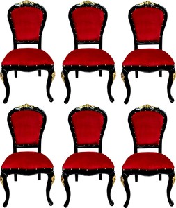 Casa Padrino Luxury Baroque Dining Room Set Bordeaux Red / Black / Gold 50 x 50 x H. 110 cm - 6 Handmade Solid Wood Dining Chairs with Velvet Fabric - Baroque Dining Room Furniture