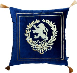Amortiguador decorativo de lujo Casa Padrino escudo azul oscuro / dorado con borlas doradas 45 x 45 cm - la mejor tela de terciopelo - Luxus Wohndeko