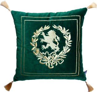 Cojín decorativo de lujo Casa Padrino Escudo de armas de color verde oscuro / dorado con borlas doradas de 45 x 45 cm. Tejido de terciopelo más fino. Cojín decorativo de lujo Casa Padrino Escudo de armas de color verde oscuro / dorado con borlas doradas de 45 x 45 cm. Tejido de terciopelo más fino.