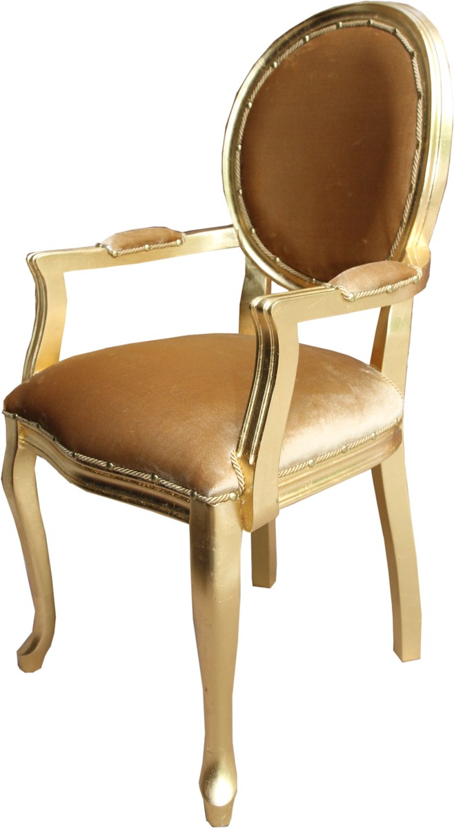 Casa Padrino Baroque Luxury Dining Room Locket Chair with Armrests Gold Velvet Fabric / Gold Casa Padrino Baroque Luxury Dining Room Locket Chair with Armrests Gold Velvet Fabric / Gold
