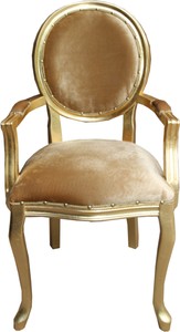 Casa Padrino Chaise de salle à manger baroque de luxe avec accoudoirs, tissu velours doré / or Casa Padrino Chaise de salle à manger baroque de luxe avec accoudoirs, tissu velours doré / or