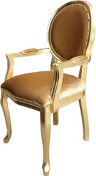 Casa Padrino Baroque Luxury Dining Room Locket Chair with Armrests Gold Velvet Fabric / Gold