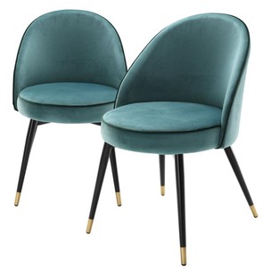 Casa Padrino Luxury Dining Chair Set Turquoise / Black / Brass 55 x 64 x H. 83 cm - Dining Room Furniture - Luxury Collection
