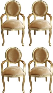 Casa Padrino Luxury Baroque Dining Set Gold Medallion Gold / Gold 58 x 54 x H. 103 cm - 4 Handmade Dining Chairs with Armrests - Baroque Furniture