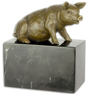 Casa Padrino luxury bronze figure sitting pig bronze / black 8 x 14 x H. 15.6 cm - Deco Figure with Marble Base