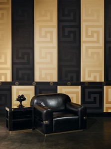 Versace Designer Barock Vliestapete Greek 935224 Schwarz / Gold - Bordüre - Design Tapete - Luxus Qualität