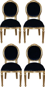 Casa Padrino Luxury Baroque Dining Room Set Medallion Royal Blue / Gold 50 x 52 x H. 99 cm - 4 Handmade Dining Chairs - Baroque Furniture