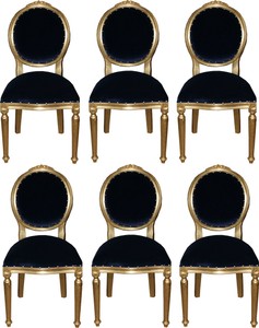 Casa Padrino Luxury Baroque Dining Room Set Medallion Royal Blue / Gold 50 x 52 x H. 99 cm - 6 Handmade Dining Chairs - Baroque Furniture