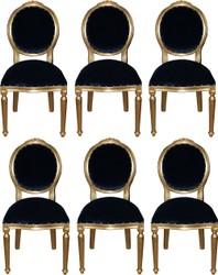 Casa Padrino Set di Sala da Pranzo Barocco di Lusso Medaglione Blu Reale / Oro 50 x 52 x H. 99 cm - 6 Sedie da Pranzo Fatte a Mano - Mobili in Stile Barocco Casa Padrino Set di Sala da Pranzo Barocco di Lusso Medaglione Blu Reale / Oro 50 x 52 x H. 99 cm - 6 Sedie da Pranzo Fatte a Mano - Mobili in Stile Barocco