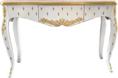 Casa Padrino Barock Konsole Weiß Gold mit Schublade Konsolentisch Tisch Antik Stil Lilie Möbel Interior Console Baroque Casa Padrino Barock Konsole Weiß Gold mit Schublade Konsolentisch Tisch Antik Stil Lilie Möbel Interior Console Baroque