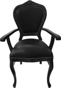 Casa Padrino - Chaise de salle à manger en cuir véritable de luxe baroque, noir / noir avec accoudoirs - Mobilier fait à la main avec cuir véritable Casa Padrino - Chaise de salle à manger en cuir véritable de luxe baroque, noir / noir avec accoudoirs - Mobilier fait à la main avec cuir véritable