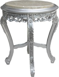 Mesa auxiliar barroca Casa Padrino plateada con encimera de mármol crema 48 x 48 x h 55 cm - Mesa auxiliar para muebles barrocos