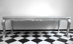 Casa Padrino Luxus Barock Esstisch 240 cm Silber Silberblatt mit Glasplatte Luxury Baroque Table Silver Dining Furniture Möbel Einrichtung Esszimmer Tisch