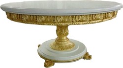 Tavolo da pranzo in stile barocco di lusso Casa Padrino rotondo bianco / oro con piano in vetro da 140 cm - tavolo da barocco Tavolo da pranzo in stile barocco di lusso Casa Padrino rotondo bianco / oro con piano in vetro da 140 cm - tavolo da barocco