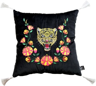 Cojín decorativo de lujo de Casa Padrino con borlas Tiger Black / White 45 x 45 cm - tela de terciopelo más fino - calidad de lujo Cojín decorativo de lujo de Casa Padrino con borlas Tiger Black / White 45 x 45 cm - tela de terciopelo más fino - calidad de lujo