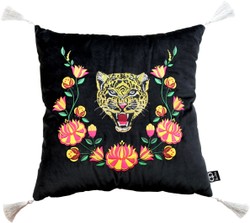 Casa Padrino luxury decorative cushion with tassels Tiger Black / White 45 x 45 cm - finest velvet fabric - luxury quality