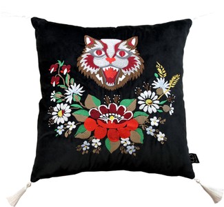 Cojín decorativo de lujo Casa Padrino con borlas Gato negro / blanco 45 x 45 cm - Terciopelo fino - Cojín de vida Cojín decorativo de lujo Casa Padrino con borlas Gato negro / blanco 45 x 45 cm - Terciopelo fino - Cojín de vida