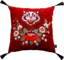 Coussin décoratif de luxe avec pompons Casa Padrino, rouge / noir, 45 x 45 cm - Velours de luxe - Living Cushion