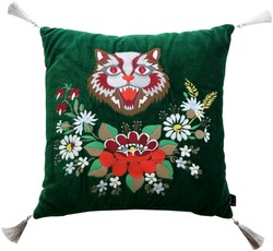 Cuscino decorativo di lusso Casa Padrino con nappe Cat verde / bianco 45 x 45 cm - tessuto in velluto pregiato - cuscino del soggiorno Cuscino decorativo di lusso Casa Padrino con nappe Cat verde / bianco 45 x 45 cm - tessuto in velluto pregiato - cuscino del soggiorno